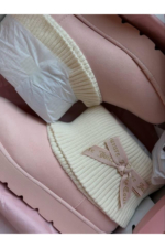 Ribbon Couture Pink Plush Textured Ankle Boots - Chunky Sole Cotton Sock Booties - Image 2