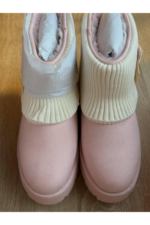 Ribbon Couture Pink Plush Textured Ankle Boots - Chunky Sole Cotton Sock Booties - Image 6