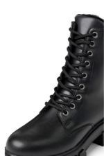 Women's Black High-Sole Fur-Lined Winter Boots - Lace-Up Zip Chunky Platform Booties - Image 4