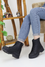 Women's Black Water-Resistant Combat Boots - Double-Zip Lace-Up Thick Sole Winter Booties (512) - Image 2