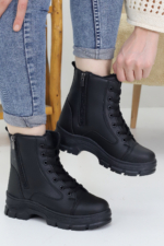 Women's Black Water-Resistant Combat Boots - Double-Zip Lace-Up Thick Sole Winter Booties (512) - Image 3