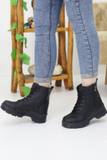 Women's Black Water-Resistant Combat Boots - Double-Zip Lace-Up Thick Sole Winter Booties (512) - Image 4
