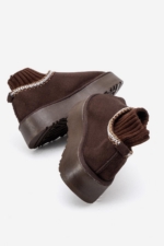Women's Brown Chunky Sole Sock Ankle Boots - Fur-Lined Faux Suede Mini Booties - Image 4