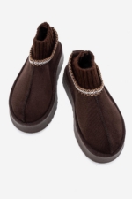 Women's Brown Chunky Sole Sock Ankle Boots - Fur-Lined Faux Suede Mini Booties - Image 5