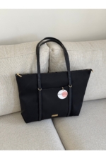 Baglovis Large Black Faux Leather Shoulder Bag - Ring-Detail Strap Women's Tote Handbag