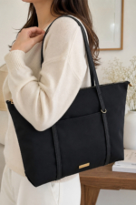 Baglovis Large Black Faux Leather Shoulder Bag - Ring-Detail Strap Women's Tote Handbag - Image 2