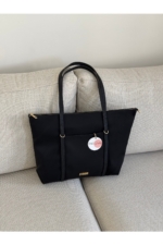 Baglovis Large Black Faux Leather Shoulder Bag - Ring-Detail Strap Women's Tote Handbag - Image 3