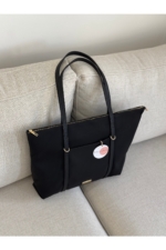 Baglovis Large Black Faux Leather Shoulder Bag - Ring-Detail Strap Women's Tote Handbag - Image 4