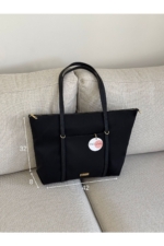 Baglovis Large Black Faux Leather Shoulder Bag - Ring-Detail Strap Women's Tote Handbag - Image 6