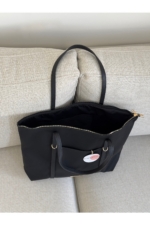 Baglovis Large Black Faux Leather Shoulder Bag - Ring-Detail Strap Women's Tote Handbag - Image 7