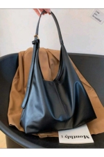 Hapbuy Black Faux Leather Shoulder Bag - Soft Textured Women's Everyday Handbag