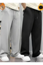 2-Pack Seasonal Men's Baggy Wide-Leg Sweatpants - Black & Gray Plus Size