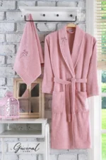 2-Piece Pink Embroidered Bathrobe Set - Bridal Dowry Collection