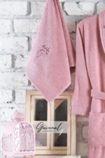 2-Piece Pink Embroidered Bathrobe Set - Bridal Dowry Collection - Image 2