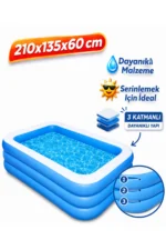 210x135x60 cm Large Rectangular Inflatable Pool - Family and Kids Blow Up Swimming Pool