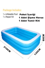 210x135x60 cm Large Rectangular Inflatable Pool - Family and Kids Blow Up Swimming Pool - Image 2