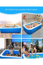210x135x60 cm Large Rectangular Inflatable Pool - Family and Kids Blow Up Swimming Pool - Image 4