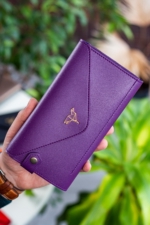 Envelope Clutch Wallet with Phone & Coin Pocket - Plum Leopard Print Women's Purse - Image 2