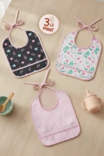 3-Pack Liquid Waterproof Baby Feeding Bib Burp Cloth Tie-On 3-Piece Set