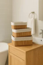 3-Piece Bamboo Multi-Purpose Rectangular Basket Set - Home and Bathroom Storage Organizer Box