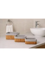 3-Piece Bamboo Multi-Purpose Rectangular Basket Set - Home and Bathroom Storage Organizer Box - Image 3