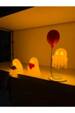 3-Piece LED Ghost Figurine Set - Reading, Heart & Balloon Decorative Tabletop Lamp