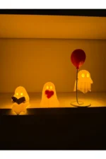 3-Piece LED Ghost Figurine Set - Reading, Heart & Balloon Decorative Tabletop Lamp - Image 3