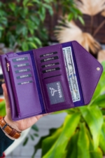 Envelope Clutch Wallet with Phone & Coin Pocket - Plum Leopard Print Women's Purse - Image 3