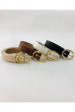 4-Pack Value Set Women's Oval Buckle Belt for Dresses, Pants, Jackets and Shirts