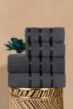 4-Piece 100% Cotton Satin Ribbon Detailed Towel Set - 2 Pcs 70x140 cm and 2 Pcs 50x90 cm Premium Anthracite Bath Towels - Image 2
