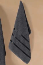 4-Piece 100% Cotton Satin Ribbon Detailed Towel Set - 2 Pcs 70x140 cm and 2 Pcs 50x90 cm Premium Anthracite Bath Towels - Image 4