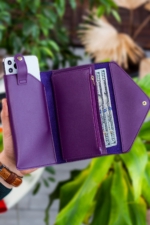 Envelope Clutch Wallet with Phone & Coin Pocket - Plum Leopard Print Women's Purse - Image 4