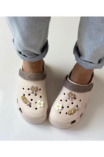 Closed-Toe EVA Clogs with Cross Straps - Cream Double-Sole Garden, Bathroom & Nursing Clogs - Image 4