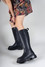 Riccon Women's Black Tall Boots - Faux Leather Slip-On Knee-High Boots with Orthopedic Sole - Image 5