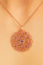 925 Sterling Silver Chain Rose Gold Plated Flower of Life Necklace