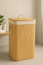 Bamboo Rectangular Laundry Hamper - Foldable Natural Wooden Clothes Storage Basket Organizer - Image 4