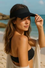 Black Extended Sun Visor Hat - UV Protection Open Top Cap for Sports and Beach
