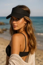 Black Extended Sun Visor Hat - UV Protection Open Top Cap for Sports and Beach - Image 2