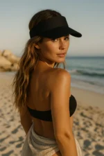 Black Extended Sun Visor Hat - UV Protection Open Top Cap for Sports and Beach - Image 4