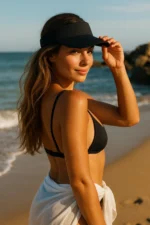 Black Extended Sun Visor Hat - UV Protection Open Top Cap for Sports and Beach - Image 6