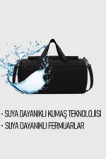 Black Front Pocket Large Travel and Sports Bag with Shoe Compartment - Image 3
