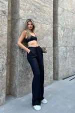 Black Linen Blend Wide Leg Trousers - Comfortable and Stylish Design - Image 4