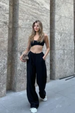 Black Linen Blend Wide Leg Trousers - Comfortable and Stylish Design - Image 5