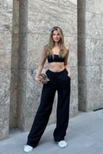 Black Linen Blend Wide Leg Trousers - Comfortable and Stylish Design - Image 6
