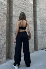 Black Linen Blend Wide Leg Trousers - Comfortable and Stylish Design - Image 7