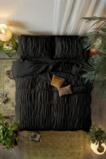 Black Ruffled Double Cotton Duvet Cover Set