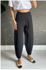 Black Scuba Crepe Harem Balloon Pants