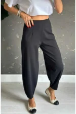 Black Scuba Crepe Harem Balloon Pants - Image 3
