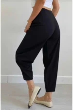 Black Scuba Crepe Harem Balloon Pants - Image 4