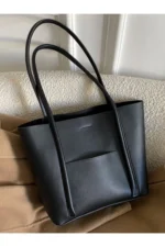 Black Shoulder Bag with Matching Pouch 2-Piece Elegant Casual Tote Set - Image 2